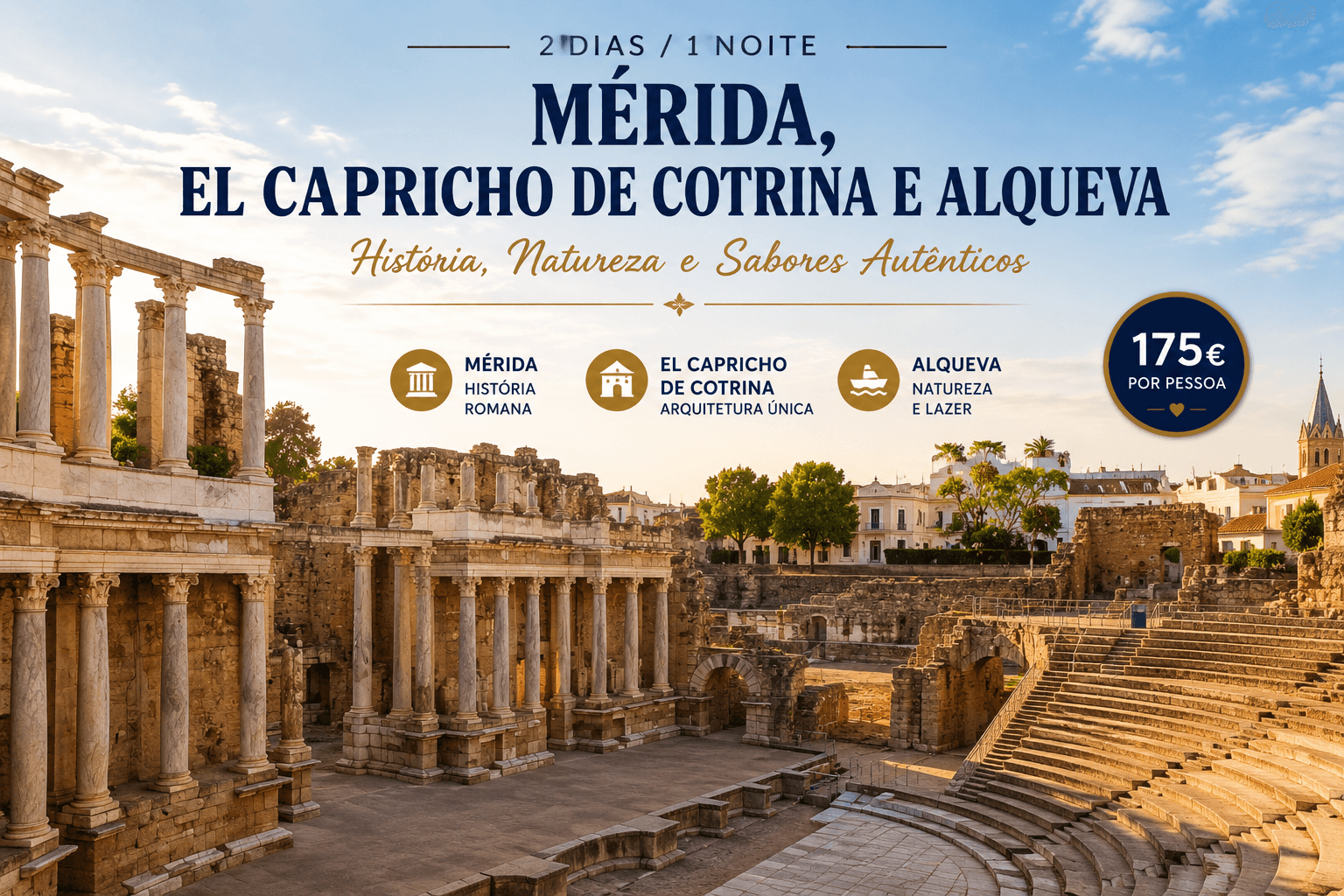Descubra Mérida, El Capricho de Cotrina e Alqueva